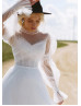 Long Sleeves Beaded White Tulle Bohemian Wedding Dress